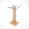 Pupitre de conférence plexiglas et bois hêtre avec une tablette inclinée pour poser un pc et notes pendant une conférence