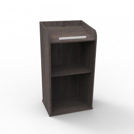 Pupitre de conférence bois coloris de wengé livré monté qui comporte des rangements en accès libre pour poser des objets