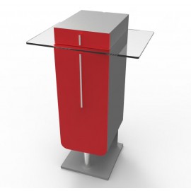 Meuble café pour professionnels en rouge mélangeant avec élégance bois et verre idéal pour des collectivités