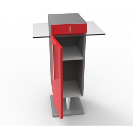 Meuble pour machine a cafe professionnelle rouge livré monté et doté d'une tablette en verre et de rangement fermés