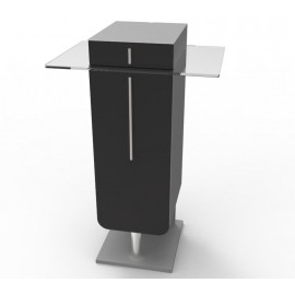 Meuble pour cafetière en noir livré monté et disposant de rangements fermés par une porte où ajouter une option serrure à clé