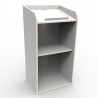 Pupitre de conférence bois de couleur blanc comportant des rangements avec des étagères fixes pour documents et notes