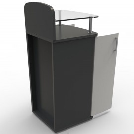  	Meuble pour machine à café professionnel en bois avec dans son dos en retrait pour laisser le passage aux câbles