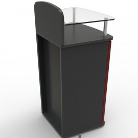 Desserte en bois en rouge comprenant un dos en retrait pour passer les câbles de votre machine à café à dosettes