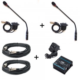 Pack luxe d'accessoires pour conférence doté de deux micros col de cygne / deux alimentations fantôme et deux cordons xlr