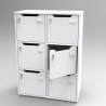 Casier à clé avec 6 cases blanc qui dispose de rangements pour les objets et effets personnels de vos salariés