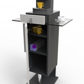 Meuble gris ouvert pour machine à café bois doté de rangements fermés avec ou sans serrure pour garder vos objets