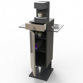 Meuble machine à café bois ouvert coloris foncé driftwood, meuble pour cafetière peut se fermer avec ou sans serrure à clé