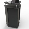 Meuble angle pour machine à café de coloris rouge dispose d'un dos en retrait pour passer les câbles de machine à café