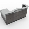 Comptoir accueil bois coloris béton made in france qui dispose de façades avant et d'un bureau pour des hotesses d'accueil