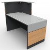 Borne d'accueil en coloris chêne qui est l'élément essentiel de votre mobilier d'accueil dans la gamme de Vente Directe PME