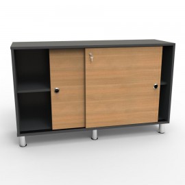 Meuble bas avec serrure couleur chêne qui permet de ranger et classer des objets et documents dans votre bureau de mairie