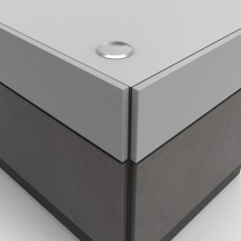 Bureau d'accueil professionnel bois béton avec ses façades en couleur foncé pour correspondre avec l'intérieur de vos bureaux 