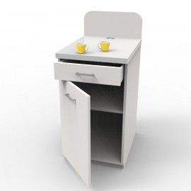 Meuble pour machine à café pour professionnels pour CHR tout en blanc avec des rangements fermés avec étagères fixes