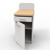 Meuble pour machine à café pour professionnels qui est blanc et chêne clair doté de rangements avec ou sans serrure