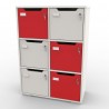 Meuble casier CASEO avec 6 cases en rouge qui fonctionne parfaitement pour des entreprises et des espaces de coworking