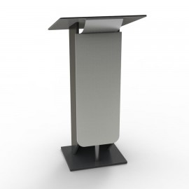  	Pupitre de conférence gris au design léger avec tablette inclinée idéal pour un orateur et conférencier