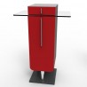 Meuble pour machine à café design en bois driftwood qui possède des rangements fermés avec des étagères fixes et un tiroir