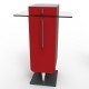 Meuble pour machine à café design en bois rouge avec rangements fermés par une porte, meuble espace café pour cuisine