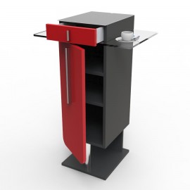 Meuble pour machine à café design en rouge bois et verre idéal pour machines à café de grandes de taille dans une cuisine