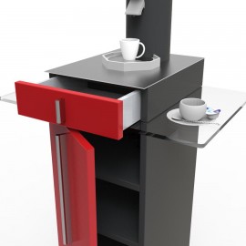 Meuble machine à café design rouge avec rangement pour entreprises, collectivités, chr