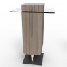 Meuble pour machine à café design en bois driftwood qui possède des rangements fermés avec des étagères fixes et un tiroir