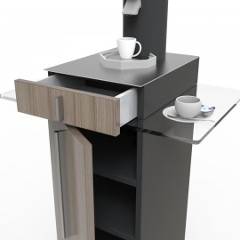 Meuble pour machine à café design bois driftwood pour des espaces d'accueil ou hall d'entrée dans des hôtels et restaurants