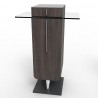 Meuble pour machine à café design en bois wengé foncé comportant des rangements fermés avec plateau en verre résistant