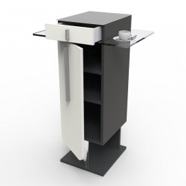 Meuble pour machine à café design blanc en bois et verre, mobilier pour espace café est doté de rangement pour vos objets