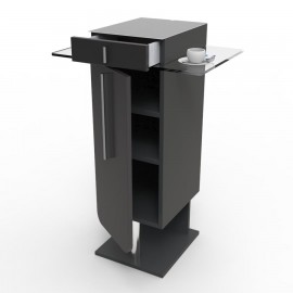 Meuble pour machine à café design en noir qui dispose de rangements pour vos accessoires d'espaces café pour collectivités