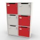 Casier rangement avec 6 cases blanc et rouge pour rangement de documents et classeurs en bureau et salle réunion