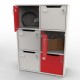 Casier rangement dont les 6 cases de coloris blanc et rouge idéal pour apporter du rangement d'objets de visiteurs et clients