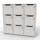 Meuble casier en bois CASEO à 9 cases entièrement en blanc doté de rangements en casiers fermés par une serrure à clé