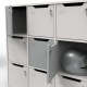 Meuble casier en bois CASEO à 9 cases de couleur blanc et coloris gris qui est sobre et fonctionnel pour ranger des objets