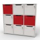 Meuble casier en bois CASEO à 9 cases blanc et rouge qui est assez grand pour salles de fitness et salles de conférence