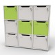 Meuble casier en bois CASEO à 9 cases en vert et blanc, meuble à casiers idéal pour toutes les entreprises et collectivités