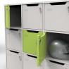 Meuble casier en bois CASEO à 9 cases blanc et vert destiné à des entreprises et collectivités avec des vestiaires collectifs