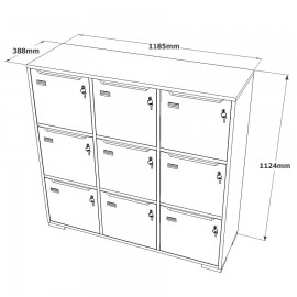 Meuble casier en bois CASEO à 9 cases aux dimensions qui conviennent pour des vestiaires et salles de casier d'entreprise