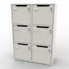 Casier à clé en bois avec 6 cases tout en blanc qui sont fermées par une serrure à clé pour la sécurité des effets personnels
