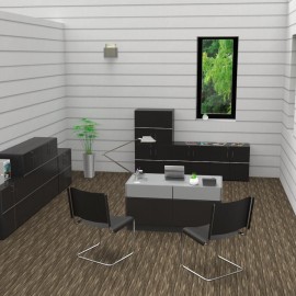 Meuble mis en situation noir avec serrure pour rangement de documents et archives pour des bureaux d'entreprise / chr