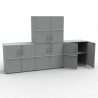Meuble de rangement coloris gris avec serrure en bois empilable et juxtaposable pour espace de coworking et open space