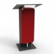 Pupitre de conférence rouge au design léger avec tablette inclinée idéal pour un orateur et conférencier