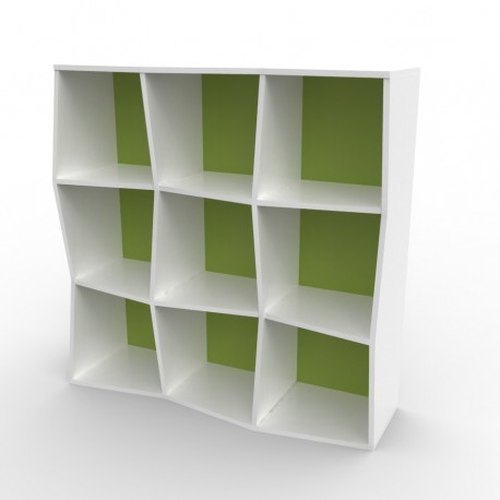 Etagere murale bois blanc et vert possédant de nombreux rangements pour du classement et de l'archivage dans des bureaux Etagere murale bois blanc et vert possédant de nombreux rangements pour du classement et de l'archivage dans des bureaux