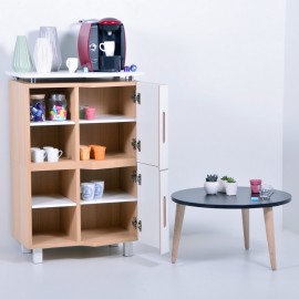 Table basse d'accueil en bois s'associant aux meubles d'espace café proposés par le fabricant français VDPME