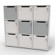 Meuble casier en bois CASEO à 9 cases en blanc et gris qui dispose de nombreux rangements pour les effets personnels