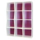 Étagère bibliothèque avec fond couleur violet / aubergine et corps de l'étagère en bois blanc juxtaposable et empilable
