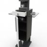 Meuble machine à café bois en coloris blanc avec rangements en étagères fixes pour disposer des accessoires espace café