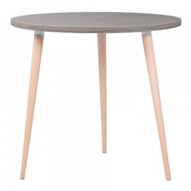 Table ronde pour accueil driftwood en bois livrée en kit qui comporte un plateau de diamètre 80 cm et de trois pieds en bois