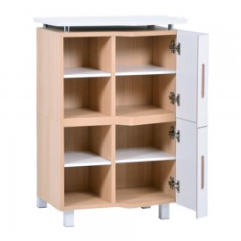 Meuble espace café livré monté et doté de nombreux rangements en accès libre et fermés par deux portes en bois blanc