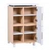 Meuble espace café livré monté et doté de nombreux rangements en accès libre et fermés par deux portes en bois blanc